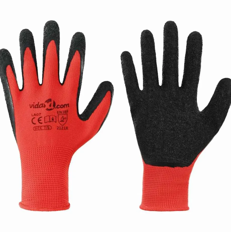 vidaXL Gants de Travail 12 pcs Rouge et Noir 7 / S Revêtement en latex