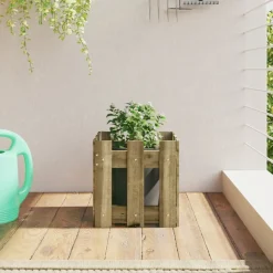 vidaXL Jardinière avec design de clôture 30x30x30 cm pin imprégné