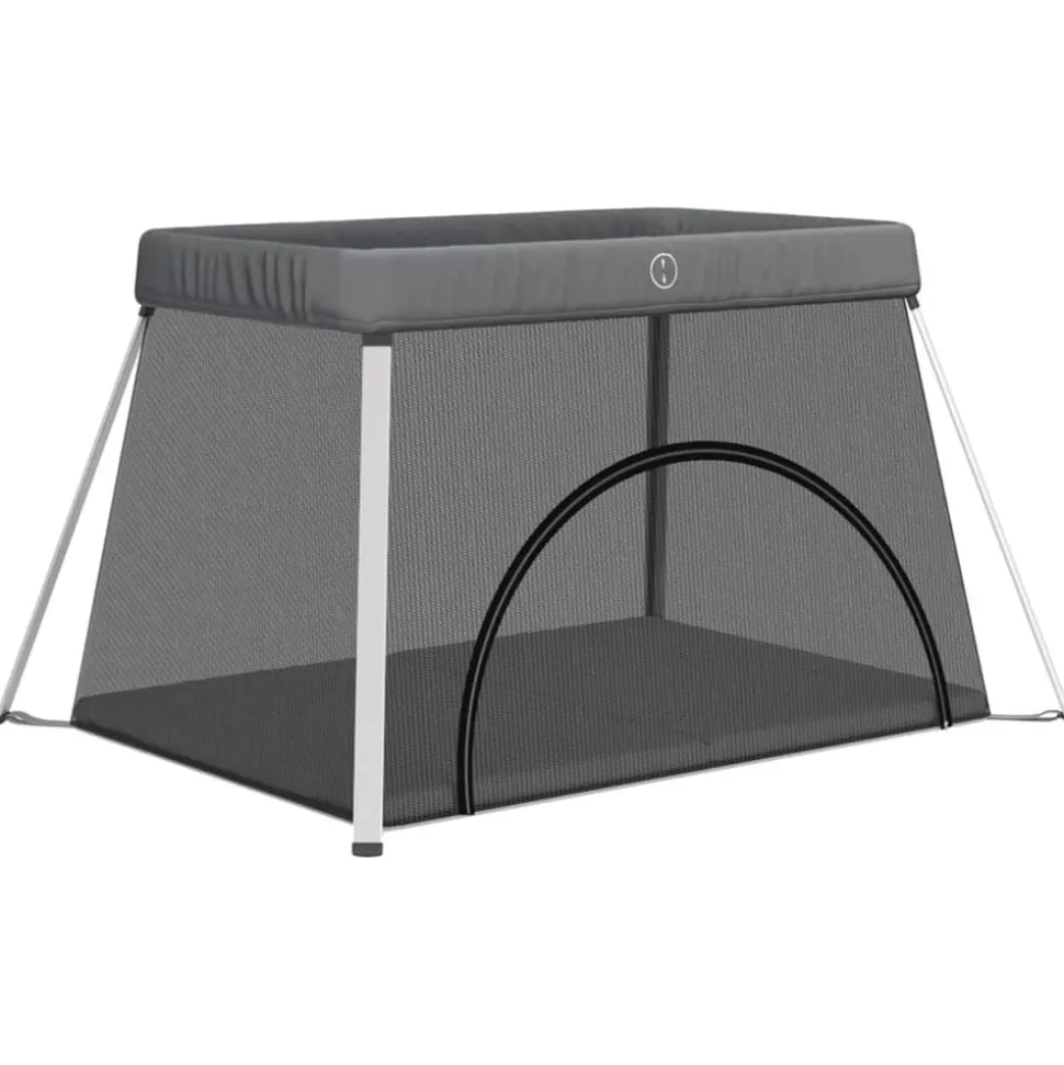 vidaXL Parc pour bébé avec matelas Gris foncé Tissu de lin
