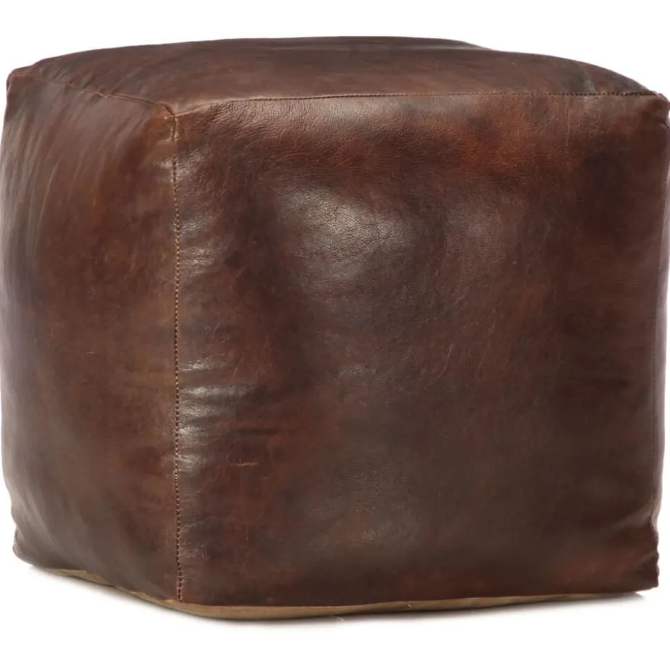 vidaXL Pouf 40 x 40 x 40 cm Marron foncé Cuir véritable de chèvre