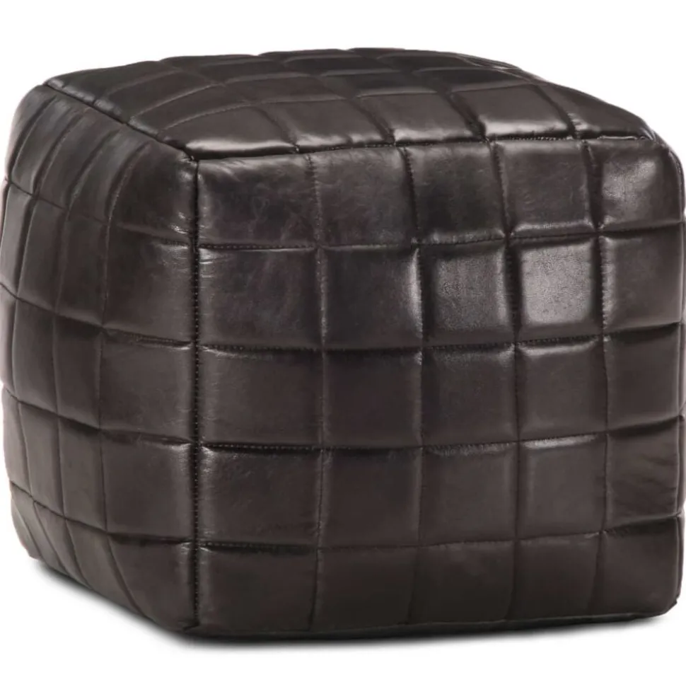 vidaXL Pouf 40 x 40 x 40 cm Noir Cuir véritable de chèvre