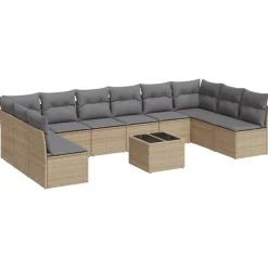 vidaXL Salon de jardin 11 pcs avec coussins beige résine tressée