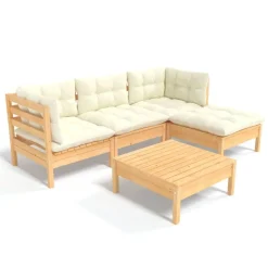 vidaXL Salon de jardin 5 pcs avec coussins crème bois de pin