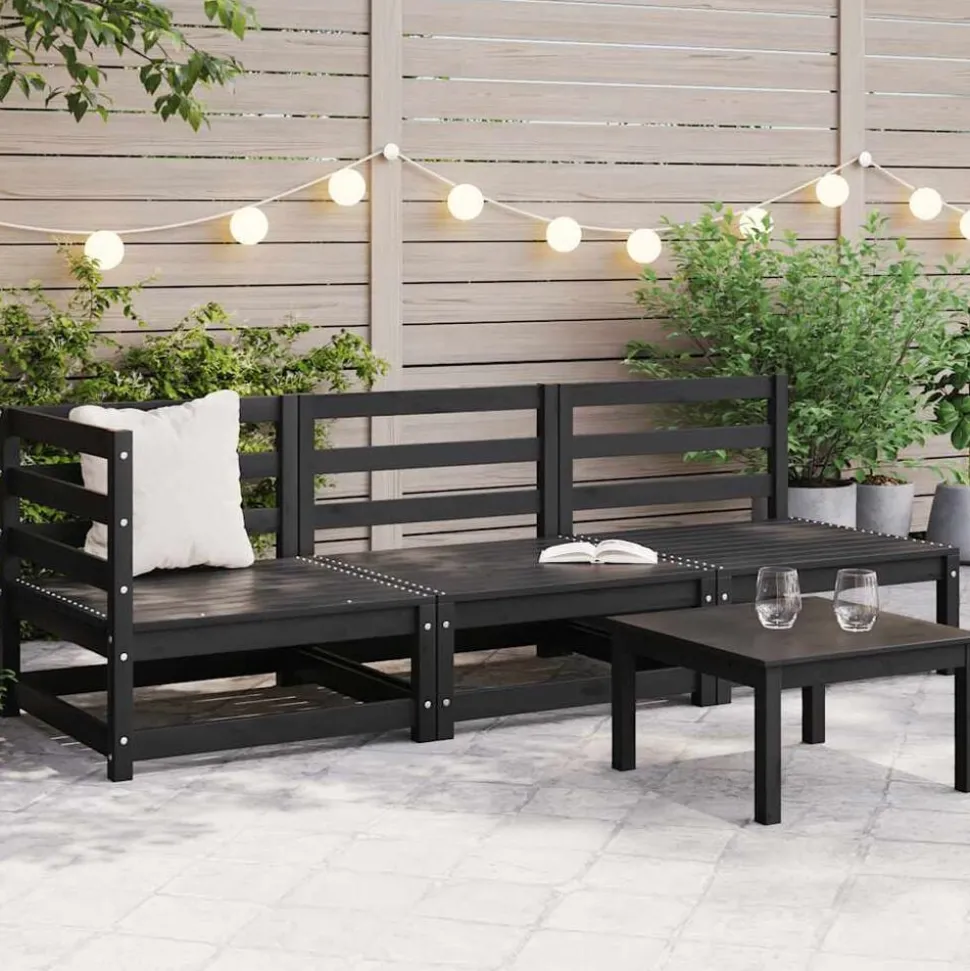 vidaXL Salon de jardin 3 pcs noir bois de pin massif