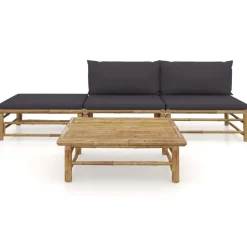 vidaXL Salon de jardin 4 pcs avec coussins gris foncé bambou