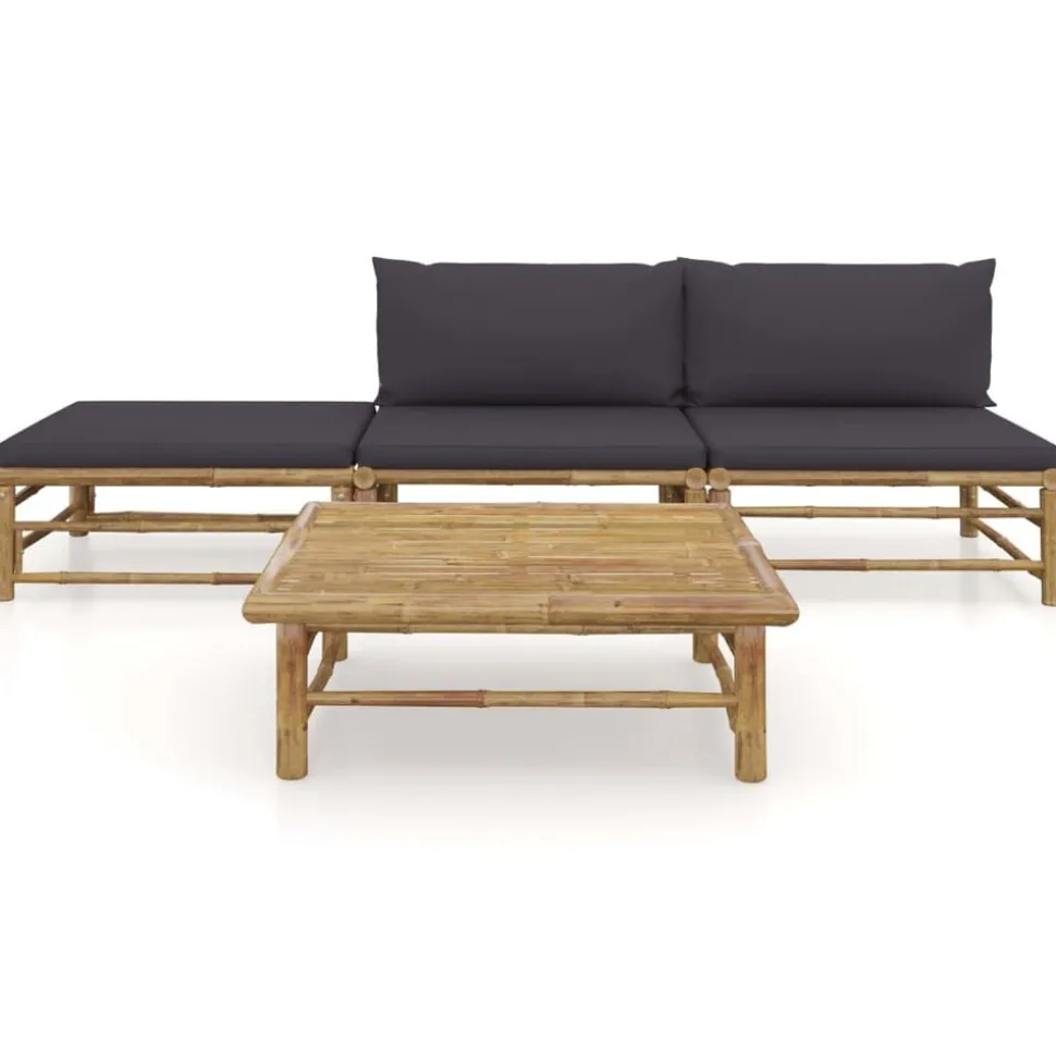 vidaXL Salon de jardin 4 pcs avec coussins gris foncé bambou