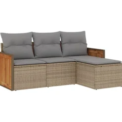 vidaXL Salon de jardin avec coussins 4 pcs beige résine tressée