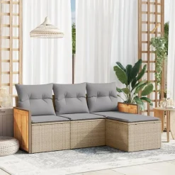 vidaXL Salon de jardin avec coussins 4 pcs beige résine tressée