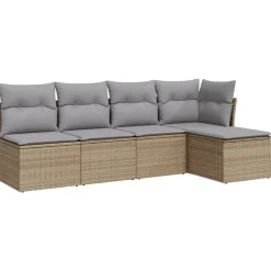 vidaXL Salon de jardin avec coussins 5 pcs beige résine tressée