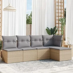 vidaXL Salon de jardin avec coussins 5 pcs beige résine tressée