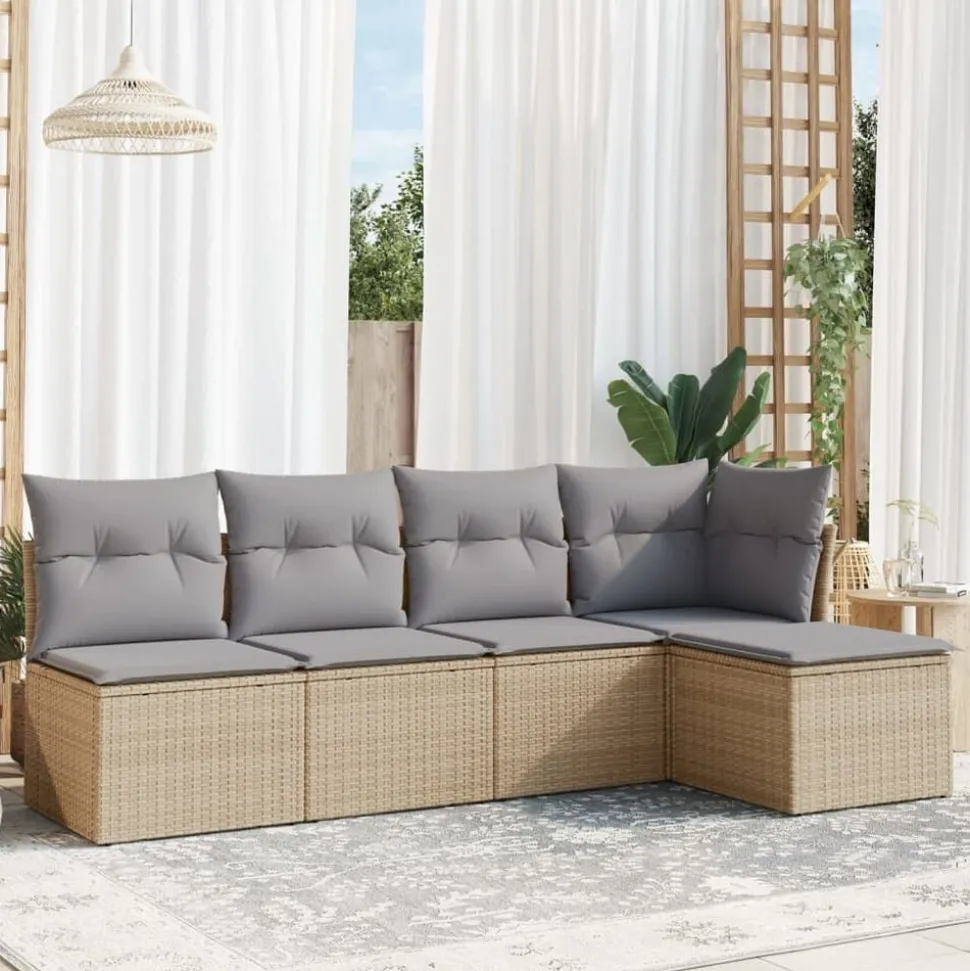 vidaXL Salon de jardin avec coussins 5 pcs beige résine tressée