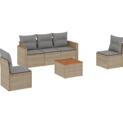 vidaXL Salon de jardin avec coussins 6 pcs beige résine tressée