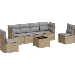 vidaXL Salon de jardin avec coussins 7 pcs beige résine tressée