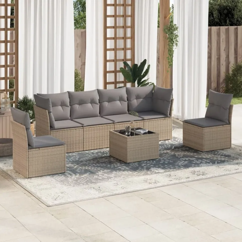 vidaXL Salon de jardin avec coussins 7 pcs beige résine tressée