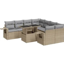 vidaXL Salon de jardin avec coussins 9 pcs beige résine tressée