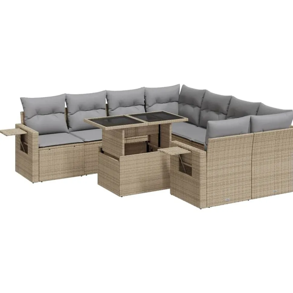 vidaXL Salon de jardin avec coussins 9 pcs beige résine tressée