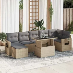 vidaXL Salon de jardin avec coussins 8 pcs beige résine tressée