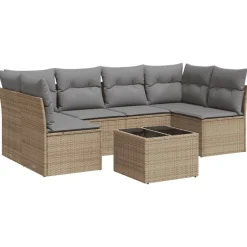 vidaXL Salon de jardin avec coussins 7 pcs beige résine tressée
