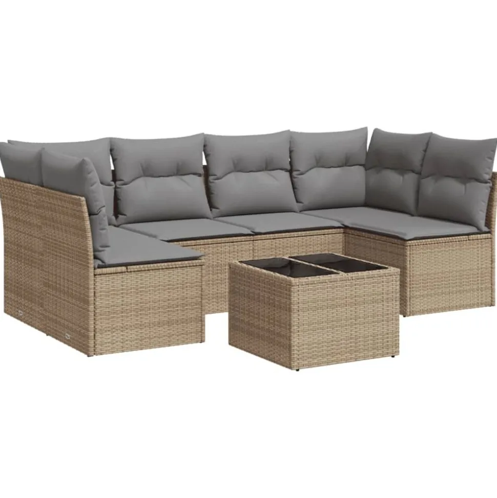 vidaXL Salon de jardin avec coussins 7 pcs beige résine tressée