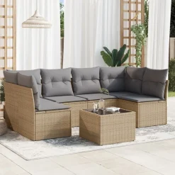 vidaXL Salon de jardin avec coussins 7 pcs beige résine tressée