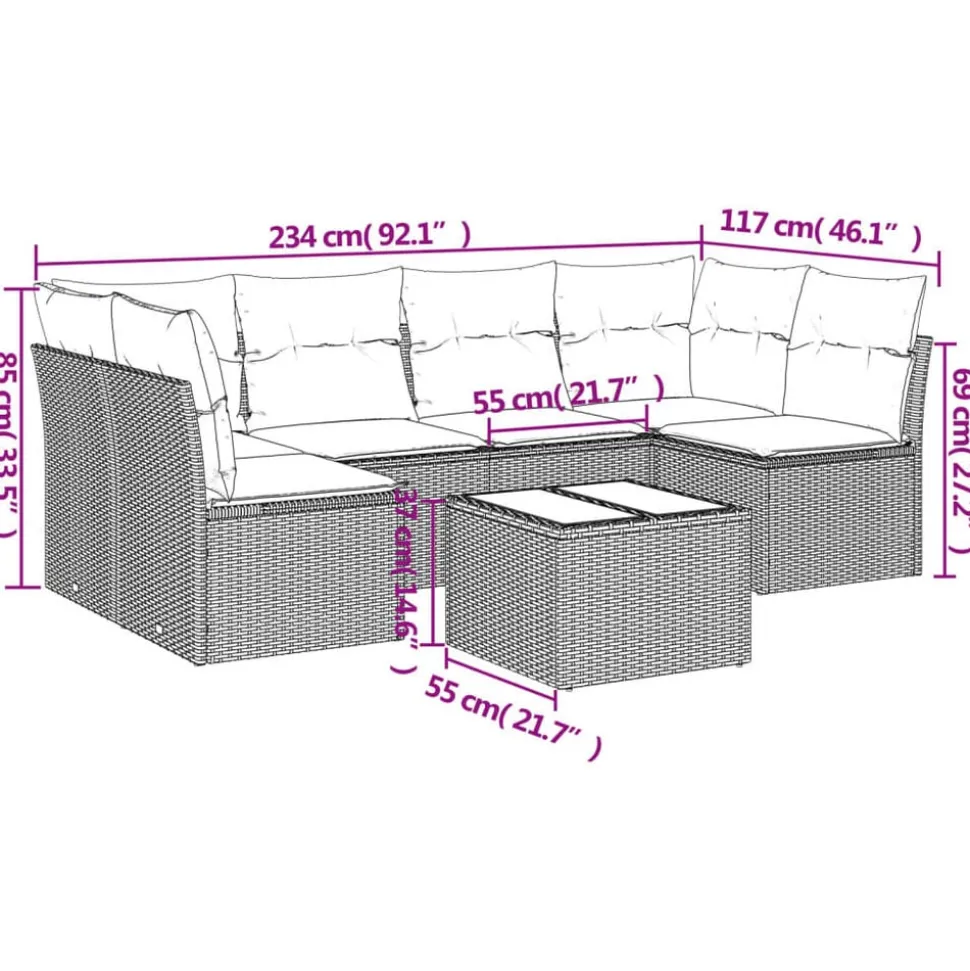 vidaXL Salon de jardin avec coussins 7 pcs beige résine tressée