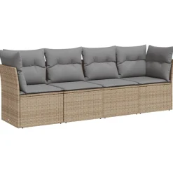 vidaXL Salon de jardin avec coussins 4 pcs beige résine tressée