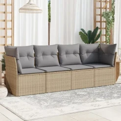 vidaXL Salon de jardin avec coussins 4 pcs beige résine tressée