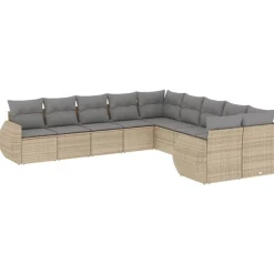vidaXL Salon de jardin avec coussins 10 pcs beige résine tressée
