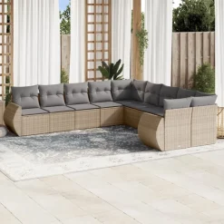 vidaXL Salon de jardin avec coussins 10 pcs beige résine tressée
