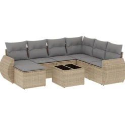 vidaXL Salon de jardin avec coussins 8 pcs beige résine tressée