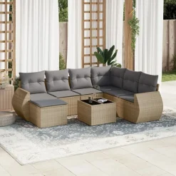 vidaXL Salon de jardin avec coussins 8 pcs beige résine tressée