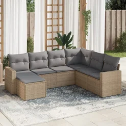 vidaXL Salon de jardin avec coussins 7 pcs beige résine tressée
