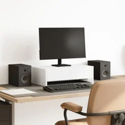 vidaXL Support de moniteur avec tiroirs blanc bois d'ingénierie