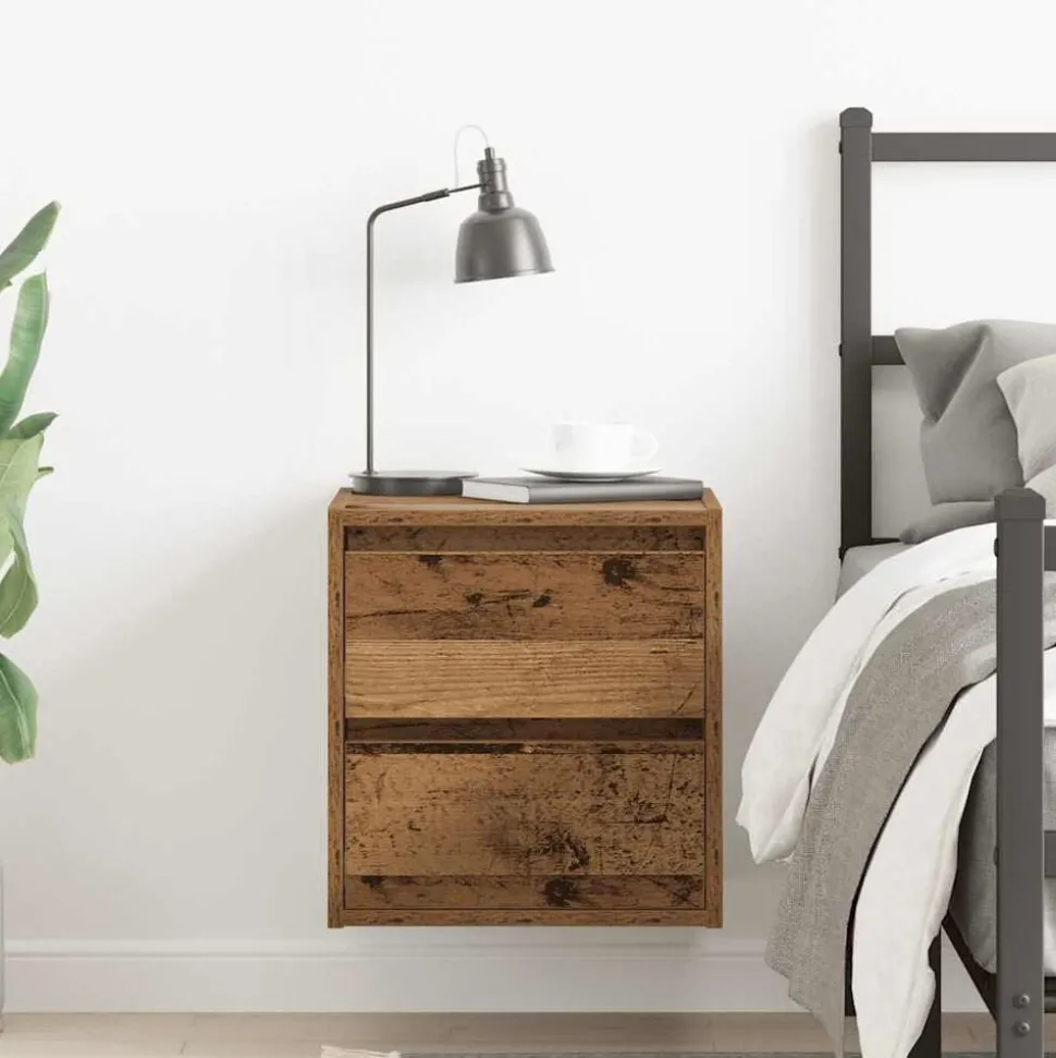 vidaXL Table de chevet murale vieux bois 38x34x40 cm