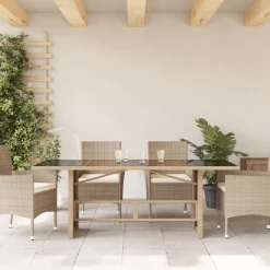 vidaXL Table de jardin dessus en verre beige 190x80x74 cm