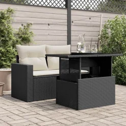 vidaXL Table de jardin dessus en verre noir 100x55x73cm résine tressée