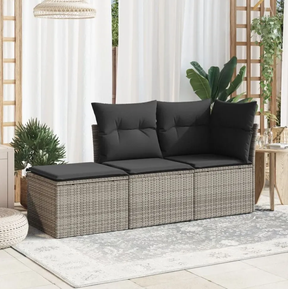 vidaXL Tabouret de jardin avec coussin gris 55x55x37 cm résine tressée