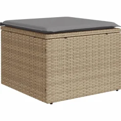 vidaXL Tabouret de jardin avec coussin beige 55x55x37cm résine tressée
