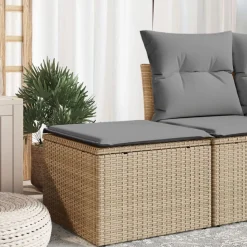 vidaXL Tabouret de jardin avec coussin beige 55x55x37cm résine tressée
