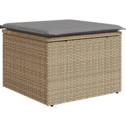 vidaXL Tabouret de jardin avec coussin beige 55x55x37cm résine tressée