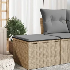 vidaXL Tabouret de jardin avec coussin beige 55x55x37cm résine tressée
