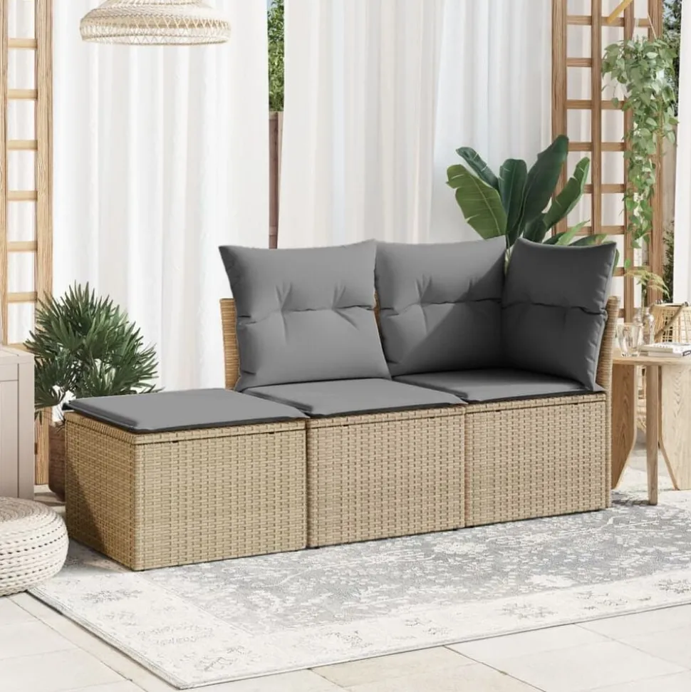 vidaXL Tabouret de jardin avec coussin beige 55x55x37cm résine tressée