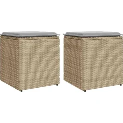 vidaXL Tabourets de jardin avec coussins lot de 2 beige résine tressée