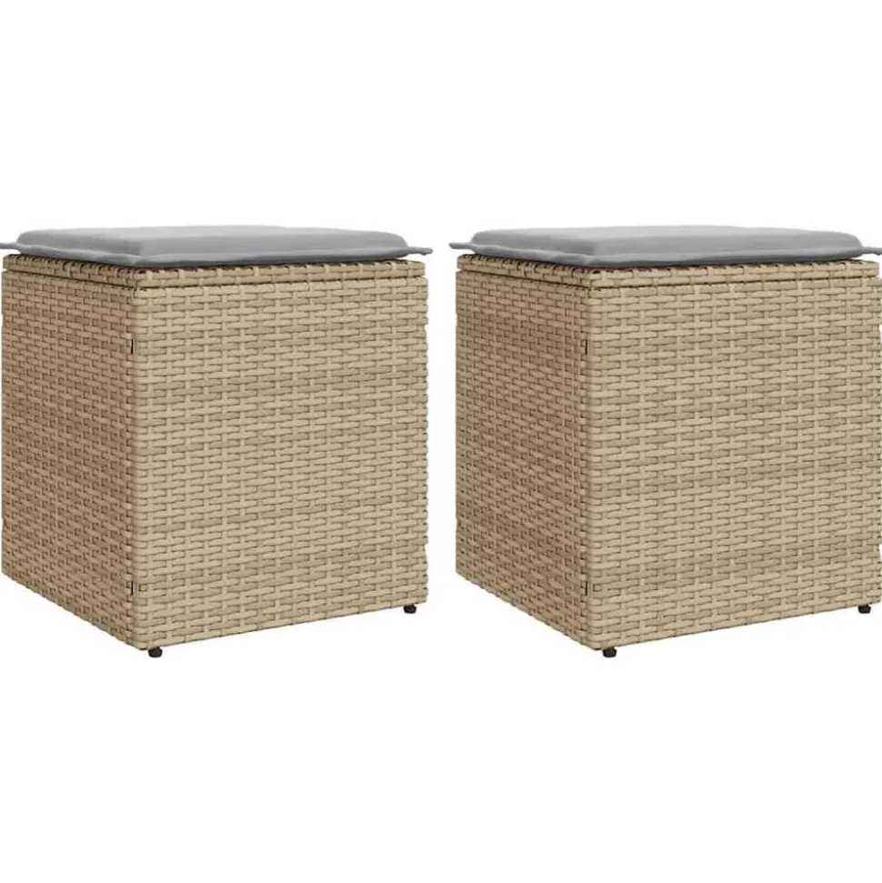 vidaXL Tabourets de jardin avec coussins lot de 2 beige résine tressée