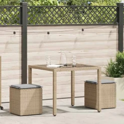 vidaXL Tabourets de jardin avec coussins lot de 2 beige résine tressée