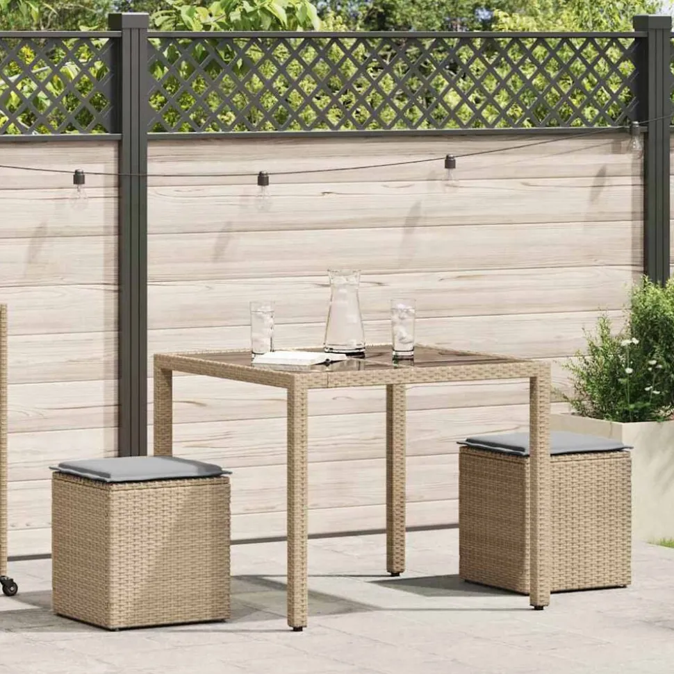 vidaXL Tabourets de jardin avec coussins lot de 2 beige résine tressée
