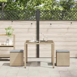 vidaXL Tabourets de jardin avec coussins lot de 2 beige résine tressée