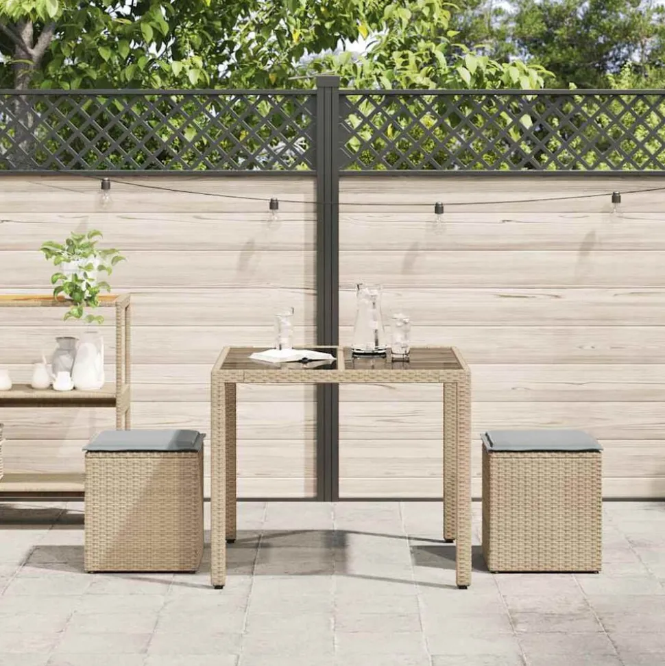 vidaXL Tabourets de jardin avec coussins lot de 2 beige résine tressée