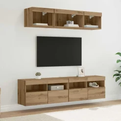 vidaXL Unités murales TV avec LED avec LED 5 pcs Chêne artisanal